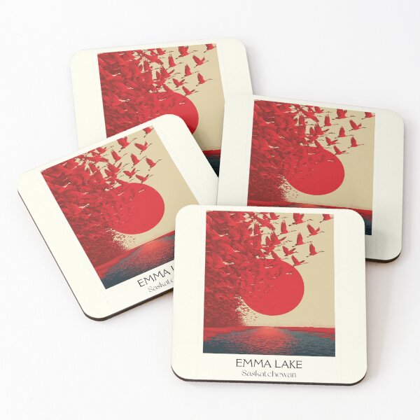 Item preview, Emma Lake Saskatchewan | Red Sun & Flying Birds Art Print designed and sold by TuncGK.