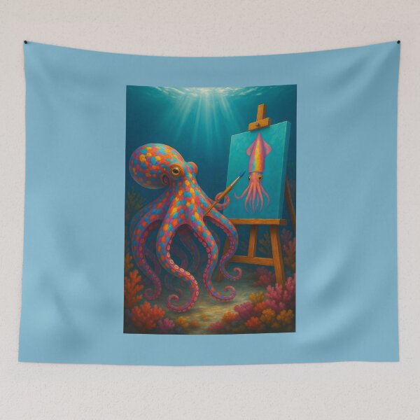 Item preview, Octopus Artist Paints Squid designed and sold by Tridentulus.