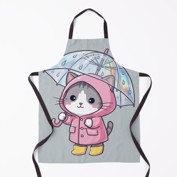 Item preview, Kawaii Rainy Day Cat: Pink Raincoat & Holographic Umbrella designed and sold by Tiny-roar-studio.