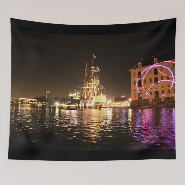 Item preview, Illuminated sailing ship in the canals of Amsterdam – a witness to a great sailing nation / Swiss Artwork Photography designed and sold by Raphael Wolf.