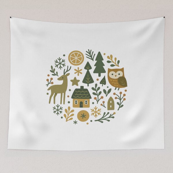 Item preview, Scandi Christmas Forest – Reindeer, Owl & Winter Cottage | Nordic Holiday Design designed and sold by PrintedWithSoul.