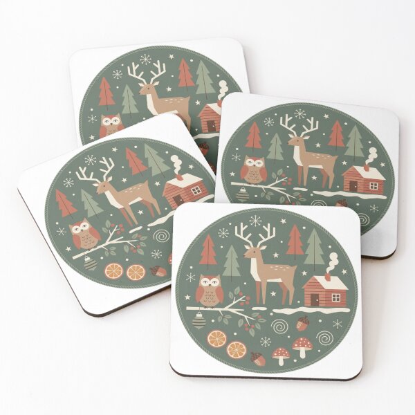 Item preview, Scandi Christmas Forest – Reindeer, Owl & Winter Cottage | Nordic Holiday Design designed and sold by PrintedWithSoul.