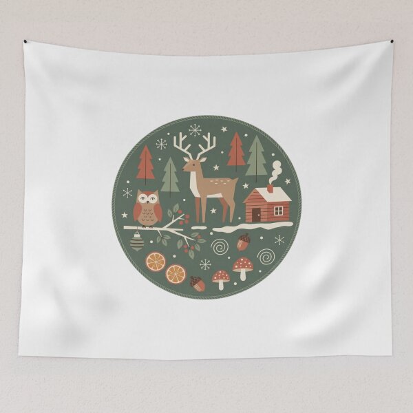 Item preview, Scandi Christmas Forest – Reindeer, Owl & Winter Cottage | Nordic Holiday Design designed and sold by PrintedWithSoul.