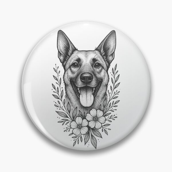 Artikelvorschau, Ein wunderschöner kleiner Hund mit einem floralen Arrangement im Blackwork-Stil entworfen und verkauft von Lustrico.