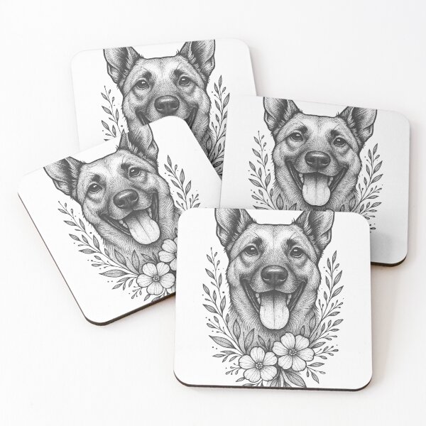 Artikelvorschau, Ein wunderschöner kleiner Hund mit einem floralen Arrangement im Blackwork-Stil entworfen und verkauft von Lustrico.