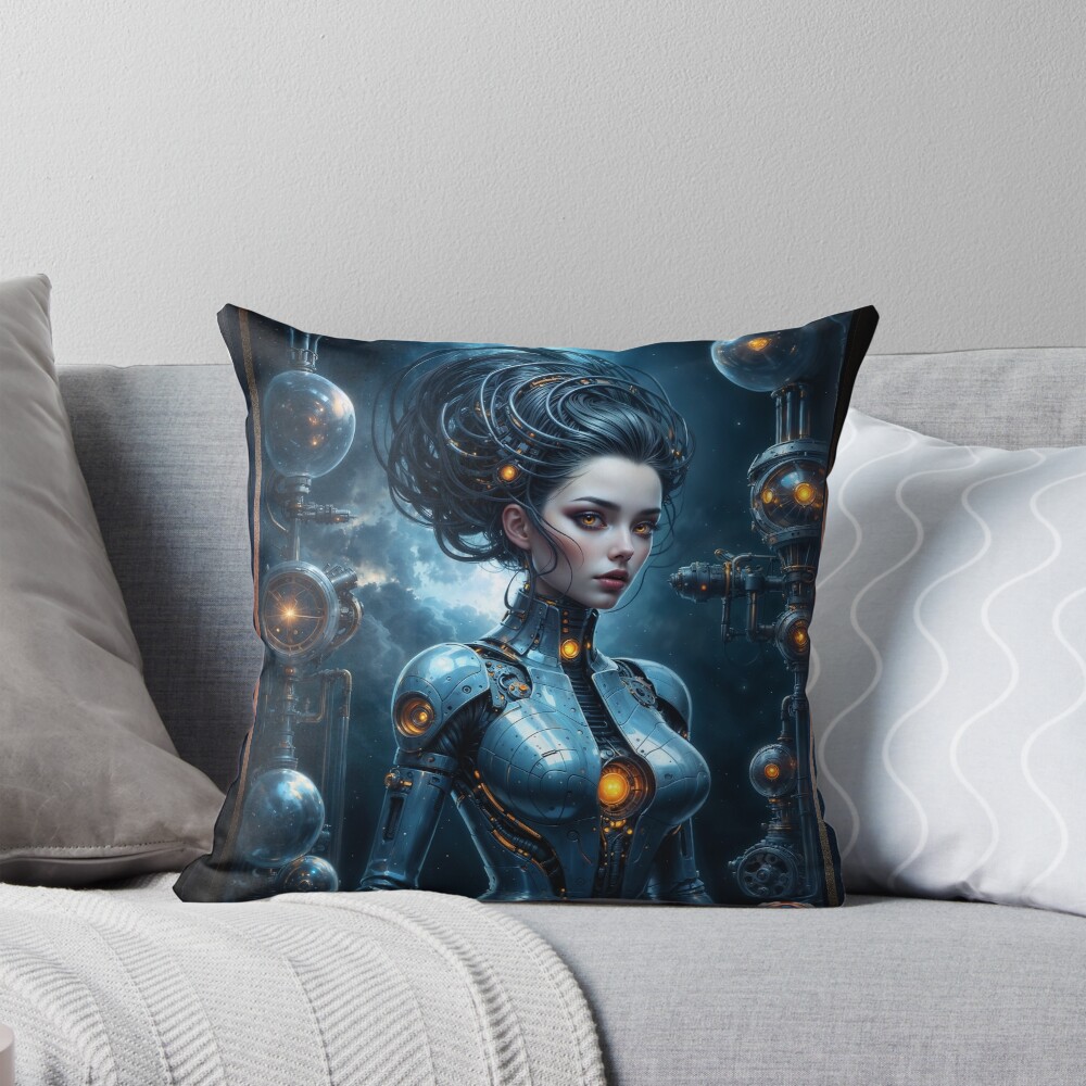 She Is A Creation Of The Machine Captivating AI Concept Art by Xzendor7 Decorative Art Print Throw Pillow