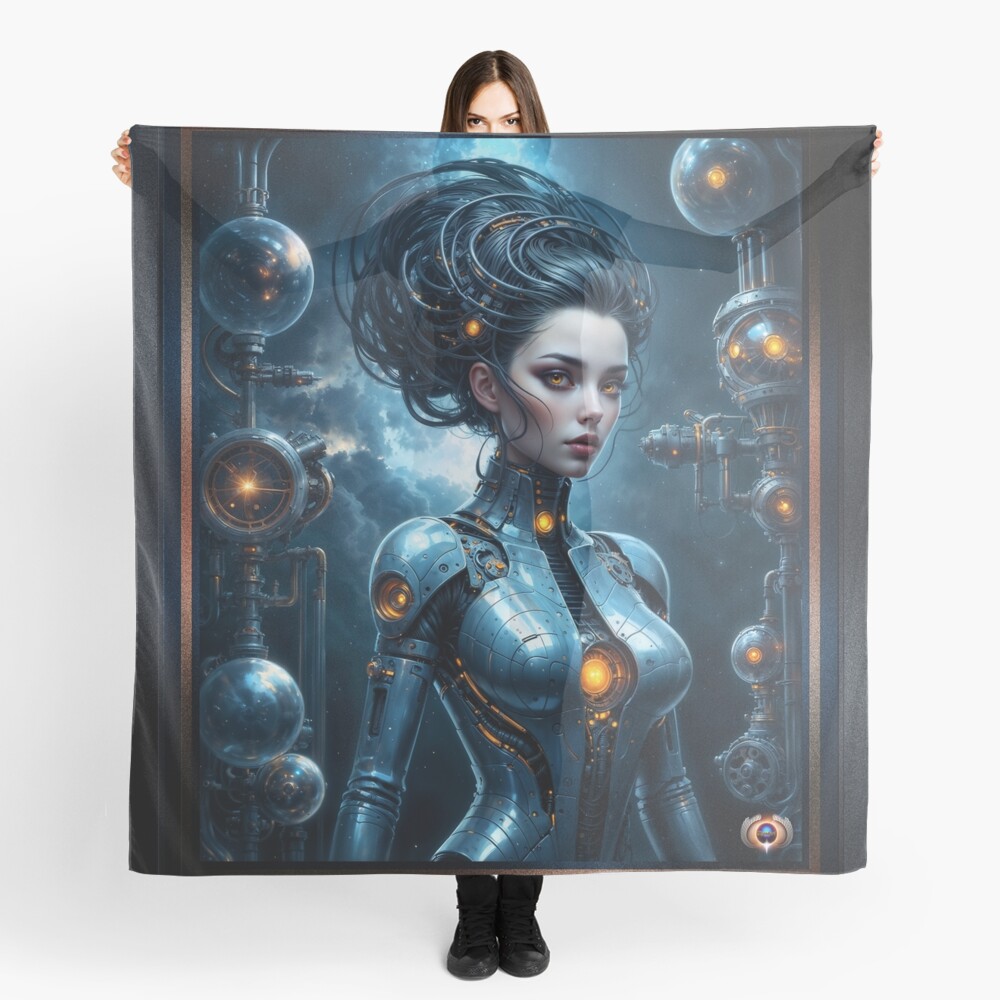 She Is A Creation Of The Machine Captivating AI Concept Art by Xzendor7 Decorative Art Print Scarf