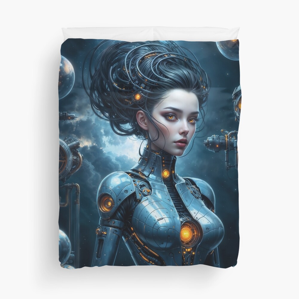 She Is A Creation Of The Machine Captivating AI Concept Art by Xzendor7 Decorative Art Print Duvet Cover