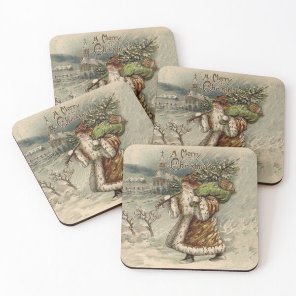 Item preview, Christmas Santa Vintage Tree Snow Antique designed and sold by antiqueart.