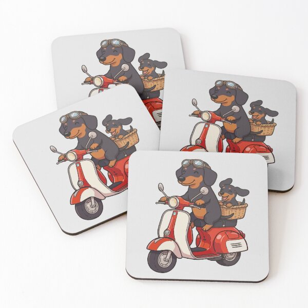 Item preview, Adventure Sausage Dogs: Cute Dachshund & Puppy on Retro Red Scooter designed and sold by Tiny-roar-studio.