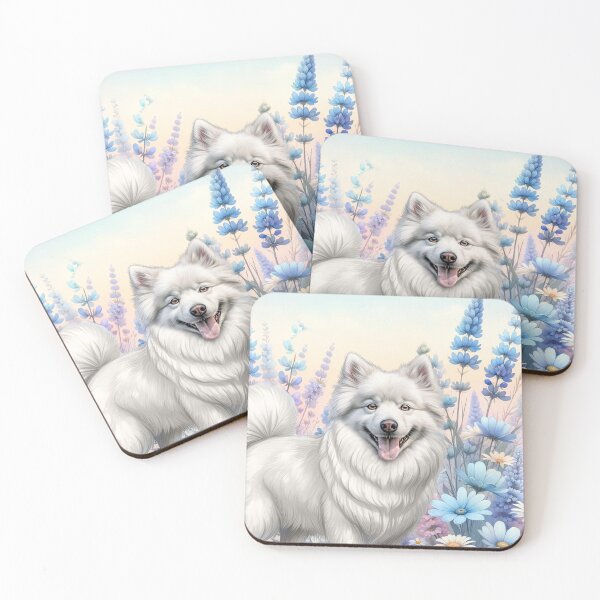 Item preview, American Eskimo Dog with Blue Botanicals designed and sold by SalonOfArt.