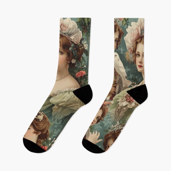 Item preview, Victorian Ladies with Flowers and Bird - Romantic Vintage Portrait Art designed and sold by freackly.