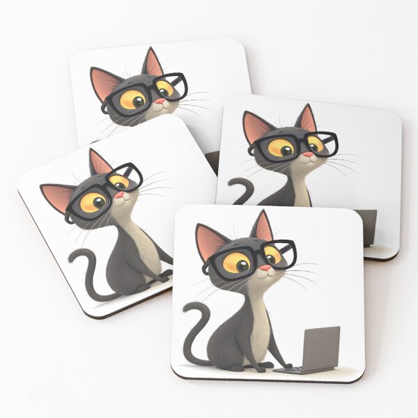 Item preview, Smart Geek Cat with Glasses Working on Laptop designed and sold by VivoStudio.