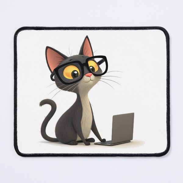Item preview, Smart Geek Cat with Glasses Working on Laptop designed and sold by VivoStudio.