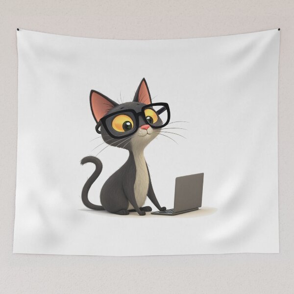 Item preview, Smart Geek Cat with Glasses Working on Laptop designed and sold by VivoStudio.