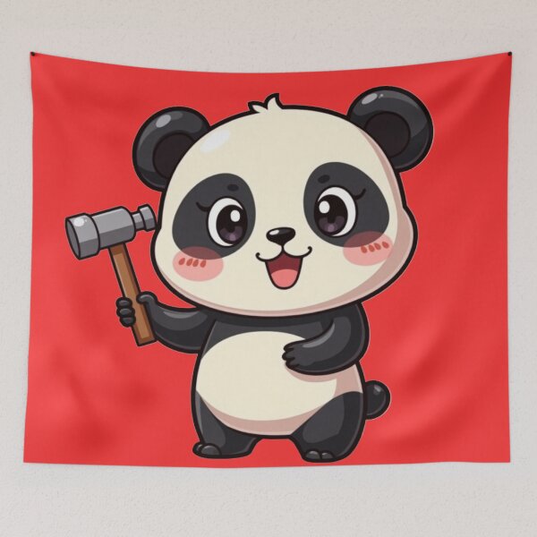 Item preview, Cute Kawaii Chibi Panda with Hammer – Adorable Mechanic Animal Sticker designed and sold by LindaHorny.