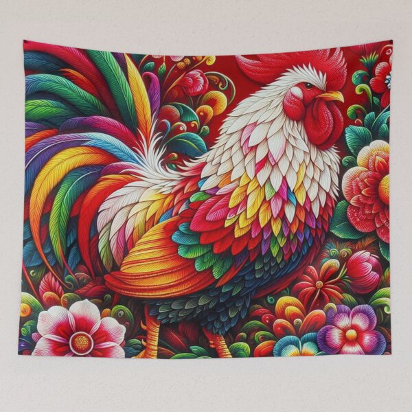 Item preview, Vibrant Rooster Amid Colorful Blooms designed and sold by purplesensation.