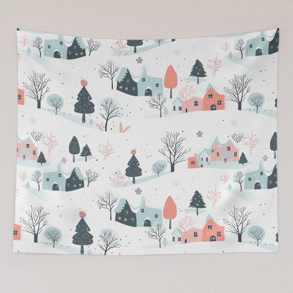 Item preview, Pastel Trees and Houses on a Snowy Hill designed and sold by SpencerReedDes.