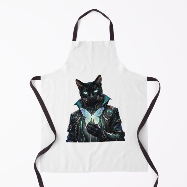 Item preview, Cat with cybernetic features holds a colorful butterfly against a vibrant cosmic background in a surreal art style designed and sold by SpaceartLilu.