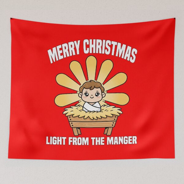 Aperçu de l'œuvre Joyeux Noël - Lumière de la crèche | Nativité chrétienne | Célébration religieuse de la naissance de l'enfant Jésus créée et vendue par KEF Custom.