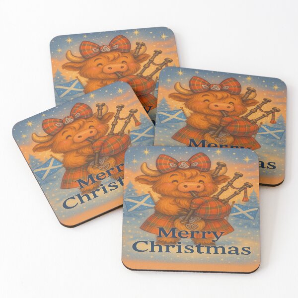 Item preview, Festive Highland Cow Playing Bagpipes – Scottish Christmas Tartan Illustration | Nollaig Chridheil Coorie Coo designed and sold by MacksMerch.