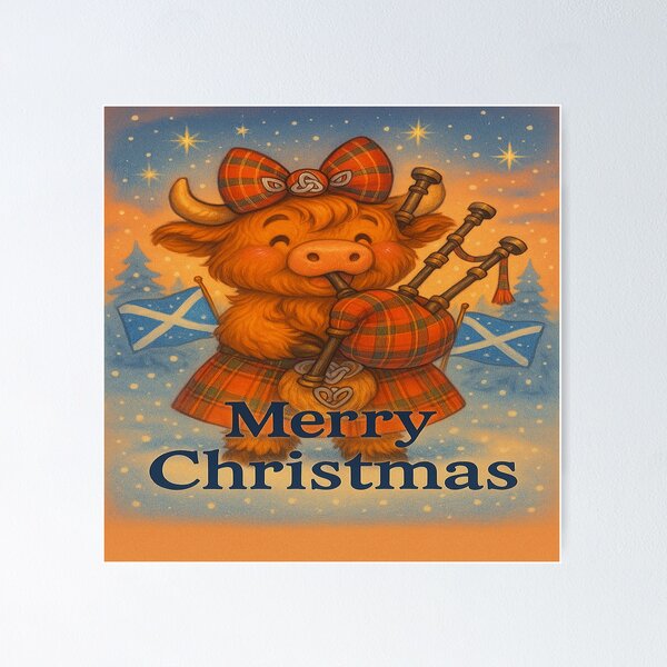 Item preview, Festive Highland Cow Playing Bagpipes – Scottish Christmas Tartan Illustration | Nollaig Chridheil Coorie Coo designed and sold by MacksMerch.