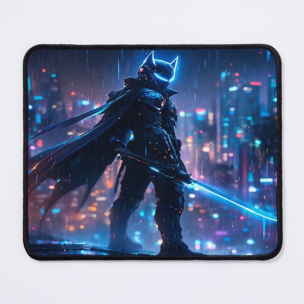 Item preview, Cyberpunk Night Vigilante – Neon Samurai Hero in Futuristic Cityscape designed and sold by FernandsOficial.