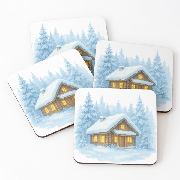 Item preview, Cozy Bright Snow Cabin – Winter Forest Illustration designed and sold by LOSCOLIS.
