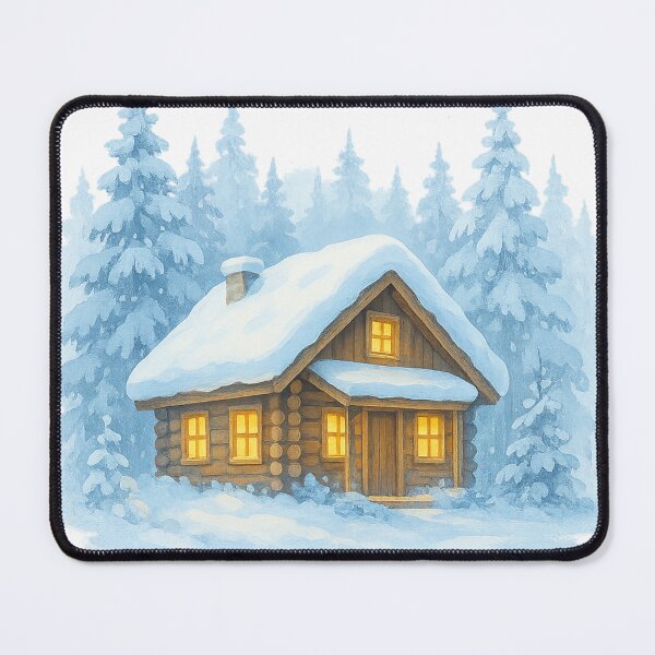 Item preview, Cozy Bright Snow Cabin – Winter Forest Illustration designed and sold by LOSCOLIS.