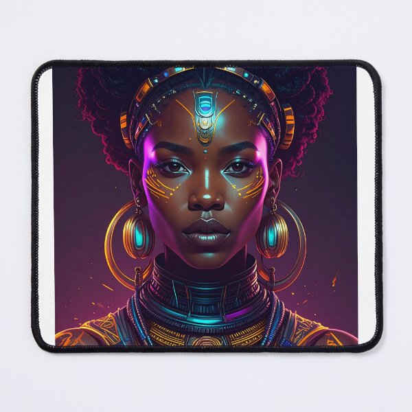 Item preview, Afrofuturistic portrait of a Black woman wearing glowing accessories designed and sold by BestDiz.