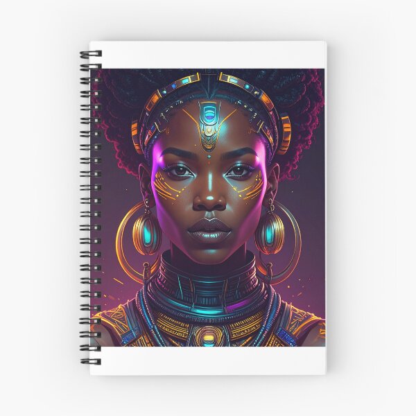 Item preview, Afrofuturistic portrait of a Black woman wearing glowing accessories  designed and sold by BestDiz.