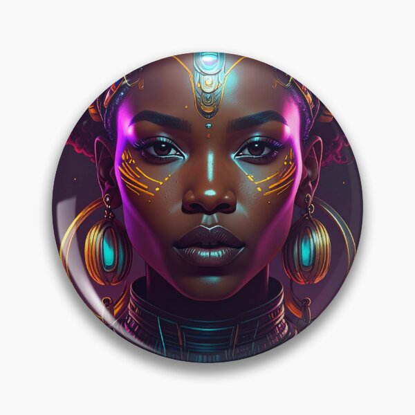 Item preview, Afrofuturistic portrait of a Black woman wearing glowing accessories  designed and sold by BestDiz.