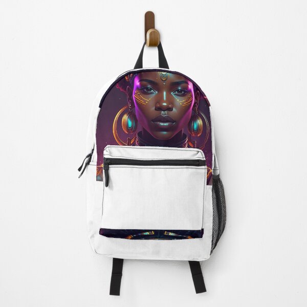 Item preview, Afrofuturistic portrait of a Black woman wearing glowing accessories designed and sold by BestDiz.
