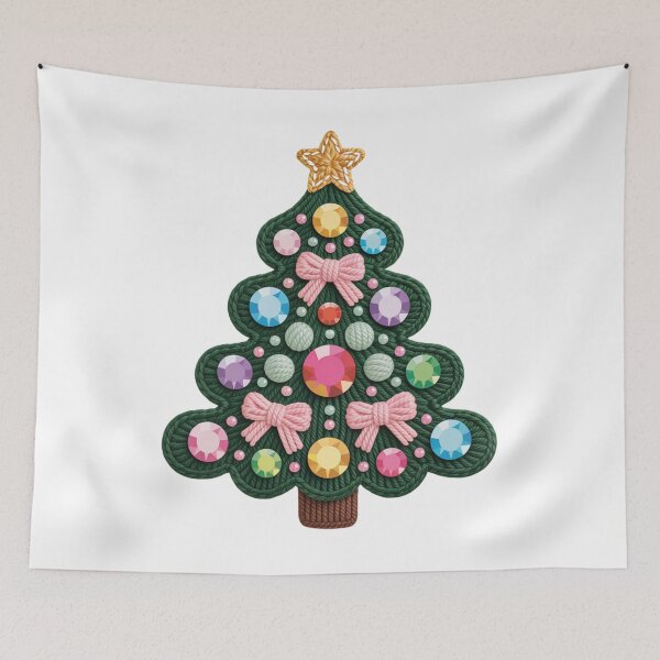 Item preview, Christmas Tree with Jewels and Bow | Festive Embroidered Effect Design designed and sold by Polarisofficial.