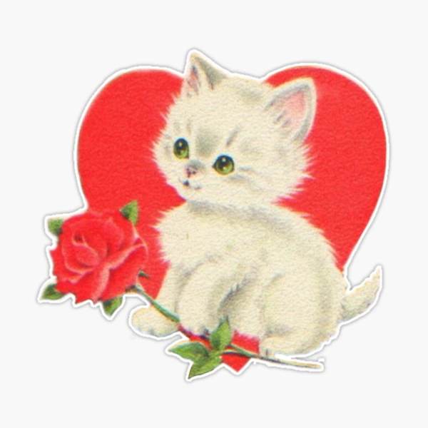 Vintage cat with rose and heart 