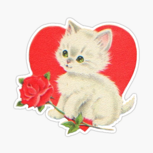 Vintage cat with rose and heart 