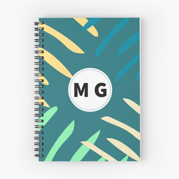 Item preview, MG Monogram Tropical Leaf Pattern | Teal & Yellow Aesthetic Notebook designed and sold by MG.STUDIO.