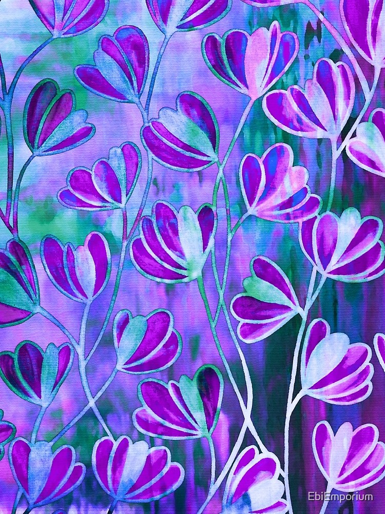 EFFLORESCENCE Lilac Lavender Purple Turquoise Blue Floral Garden Watercolor Painting Pattern Flowers Nature Fine Art Design by EbiEmporium