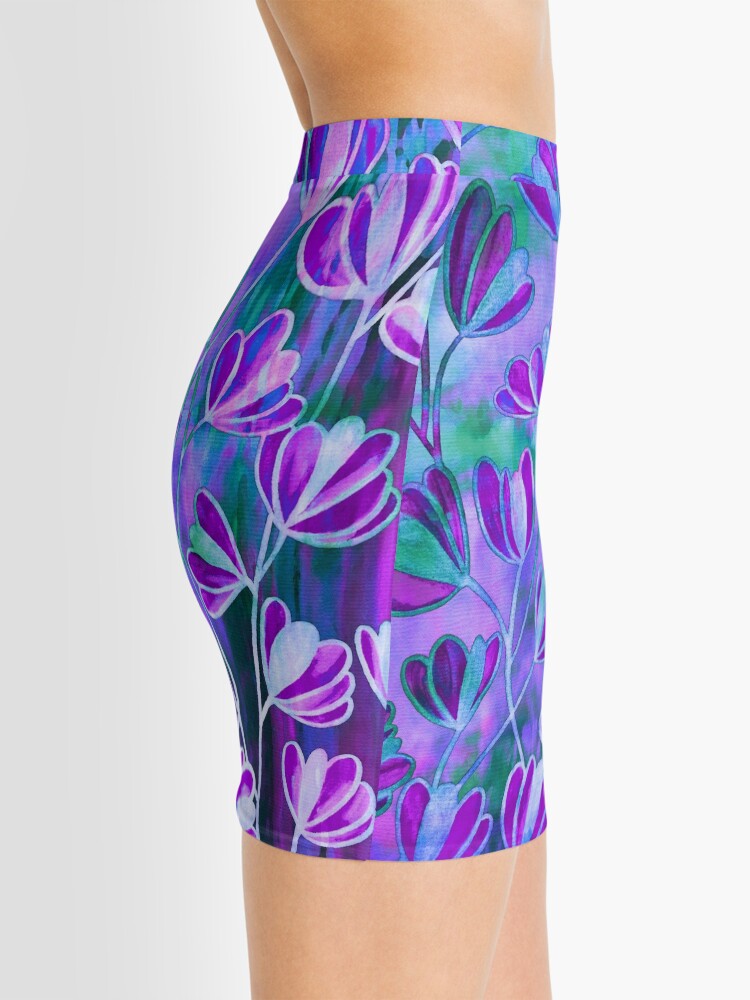 Alternate view of EFFLORESCENCE Lilac Lavender Purple Turquoise Blue Floral Garden Watercolor Painting Pattern Flowers Nature Fine Art Design Mini Skirt