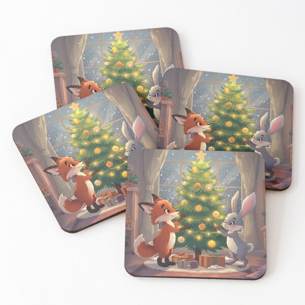 Item preview, Fox & Bunny’s Festive Tree Decorating Time designed and sold by WildlifeWhimsy.