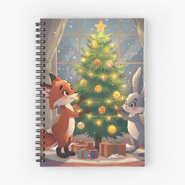 Item preview, Fox & Bunny’s Festive Tree Decorating Time designed and sold by WildlifeWhimsy.