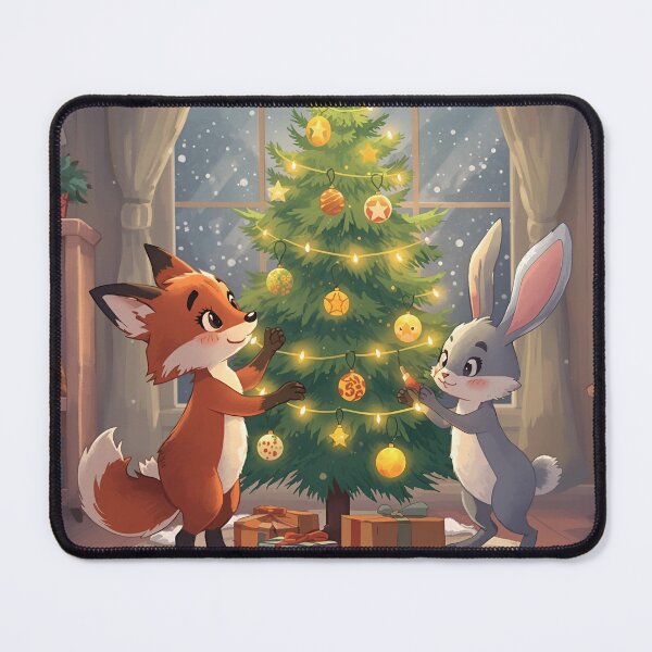 Item preview, Fox & Bunny’s Festive Tree Decorating Time designed and sold by WildlifeWhimsy.