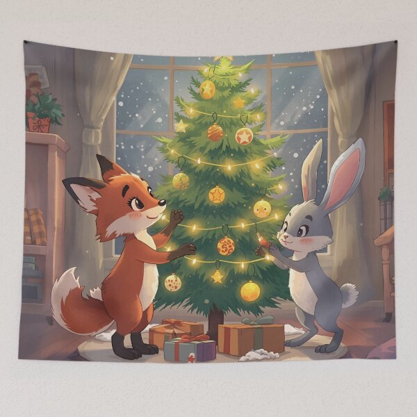 Item preview, Fox & Bunny’s Festive Tree Decorating Time designed and sold by WildlifeWhimsy.