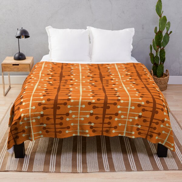 Artikelvorschau, Mid-Century-Modern-Muster in Orange und Rost mit atomarer linearer Struktur entworfen und verkauft von RetroMaggie.