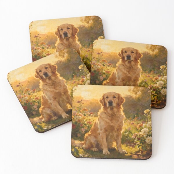Artikelvorschau, Golden Retriever in den Blumen II entworfen und verkauft von Silver Calico Studio.