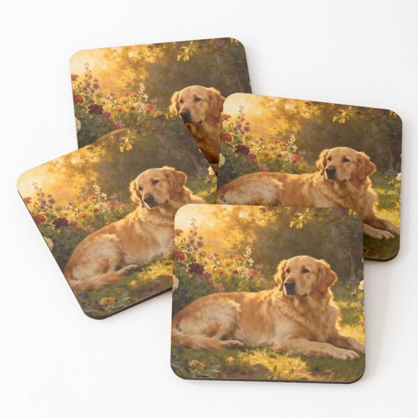 Artikelvorschau, Golden Retriever in den Blumen III entworfen und verkauft von Silver Calico Studio.