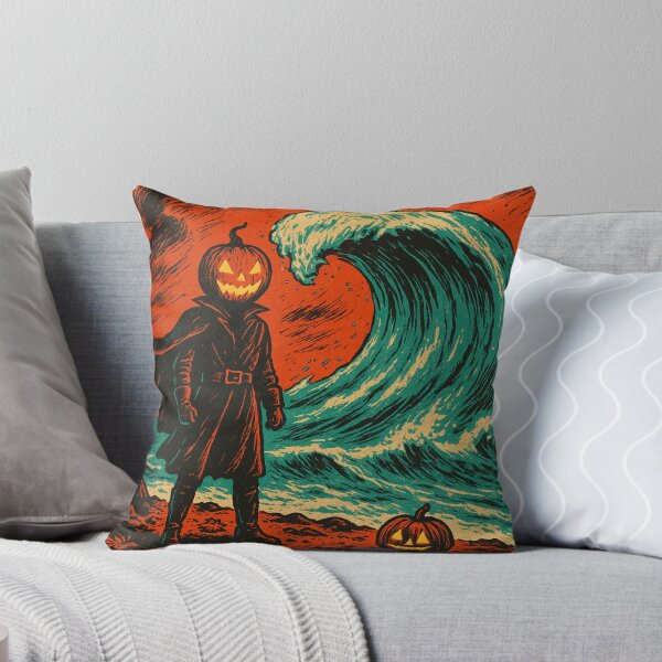 Item preview, Headless Horseman vs The Rising Tide: Retro Halloween Ocean Art designed and sold by TheHorsemanRidesAgain.