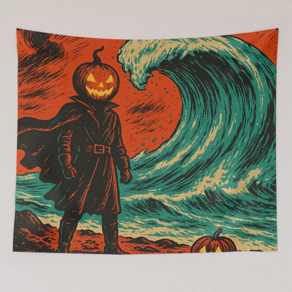Item preview, Headless Horseman vs The Rising Tide: Retro Halloween Ocean Art designed and sold by TheHorsemanRidesAgain.