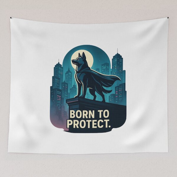 Item preview, Heroic Rooftop Dog – “Born to Protect” Cinematic Neon Night Design designed and sold by PawWave.
