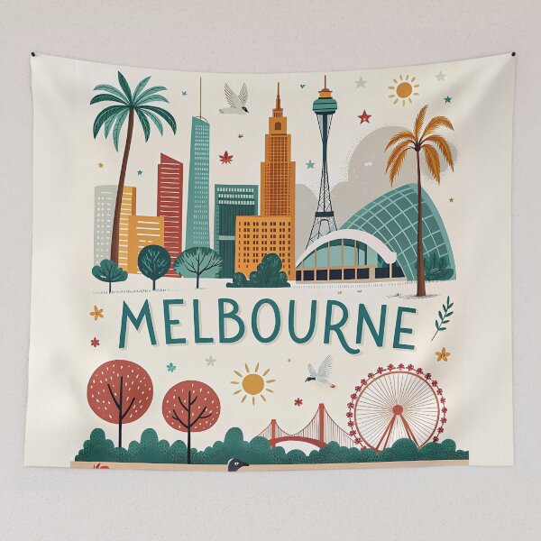 Item preview, Colorful Melbourne Cityscape – Australia Nature & Landmarks Art designed and sold by Witsprings.